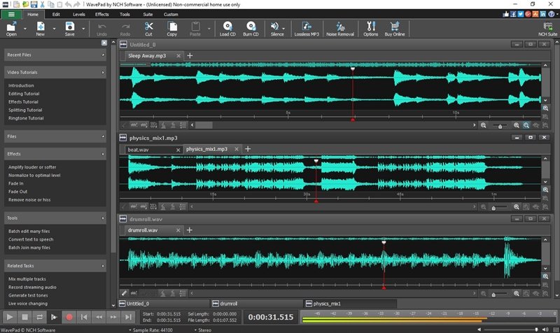 Audio editing waveform and sound wave separation visualization