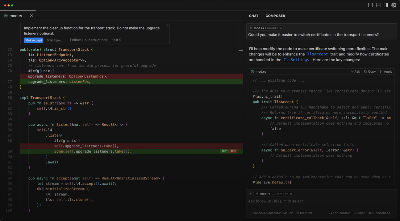 developer using at-symbol mentions in Cursor AI chat sidebar to reference code folders