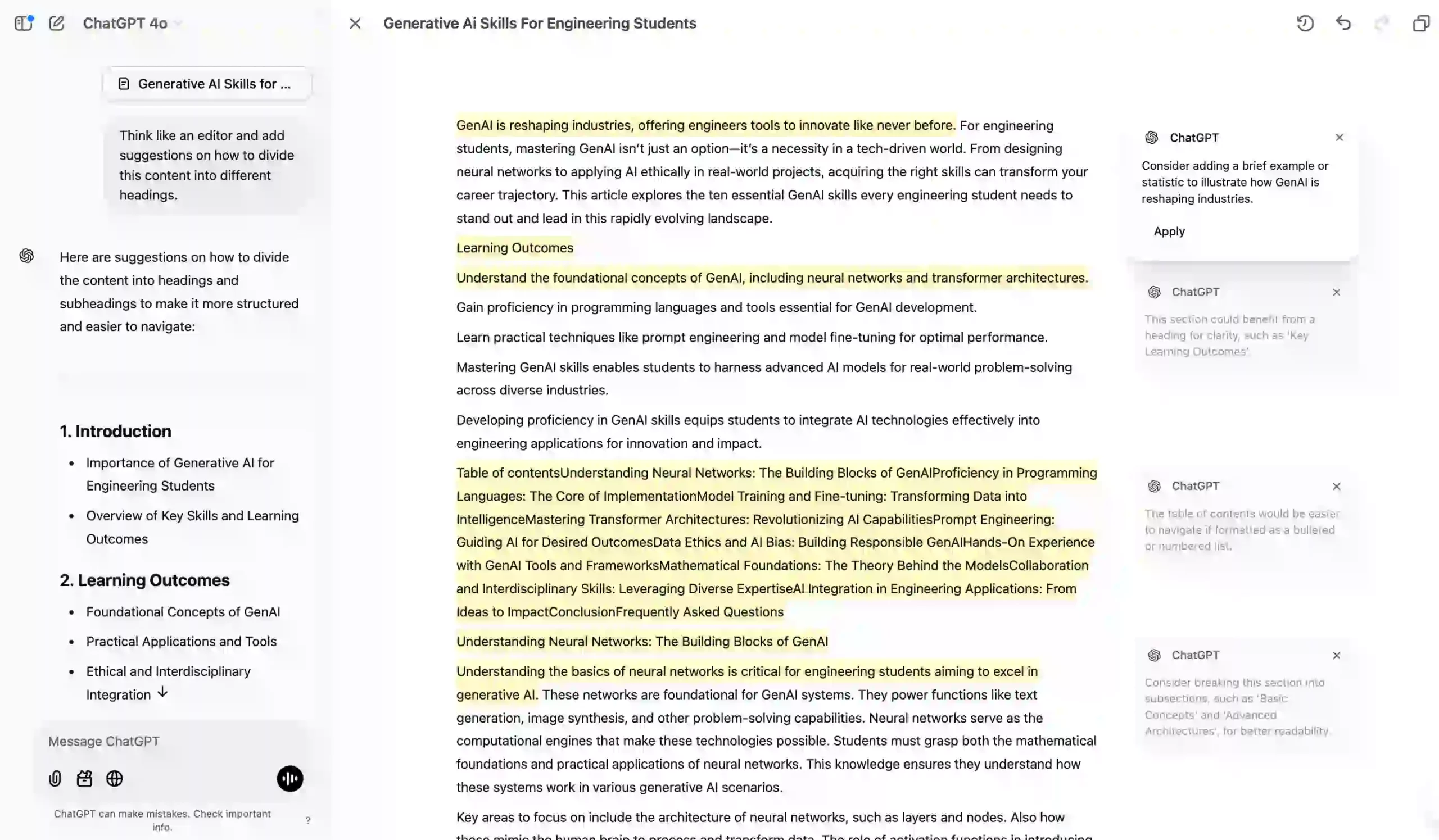 ChatGPT interactive canvas editing interface 2026 version