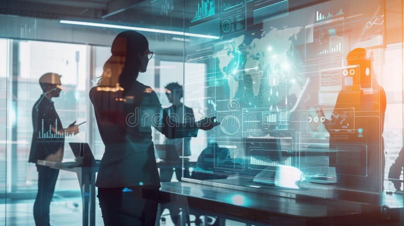 Friendly IT expert waving hand in a modern digital office background