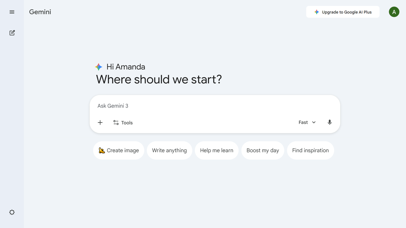 google gemini homepage interface 2026