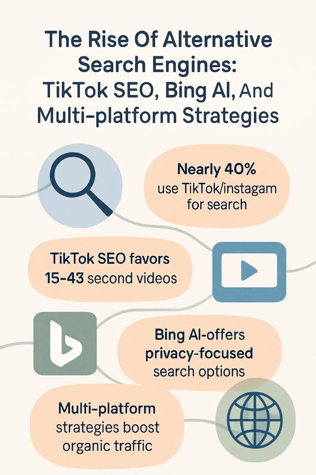 Multi-platform search strategy diagram showing connection between TikTok, Reddit, and Google AI