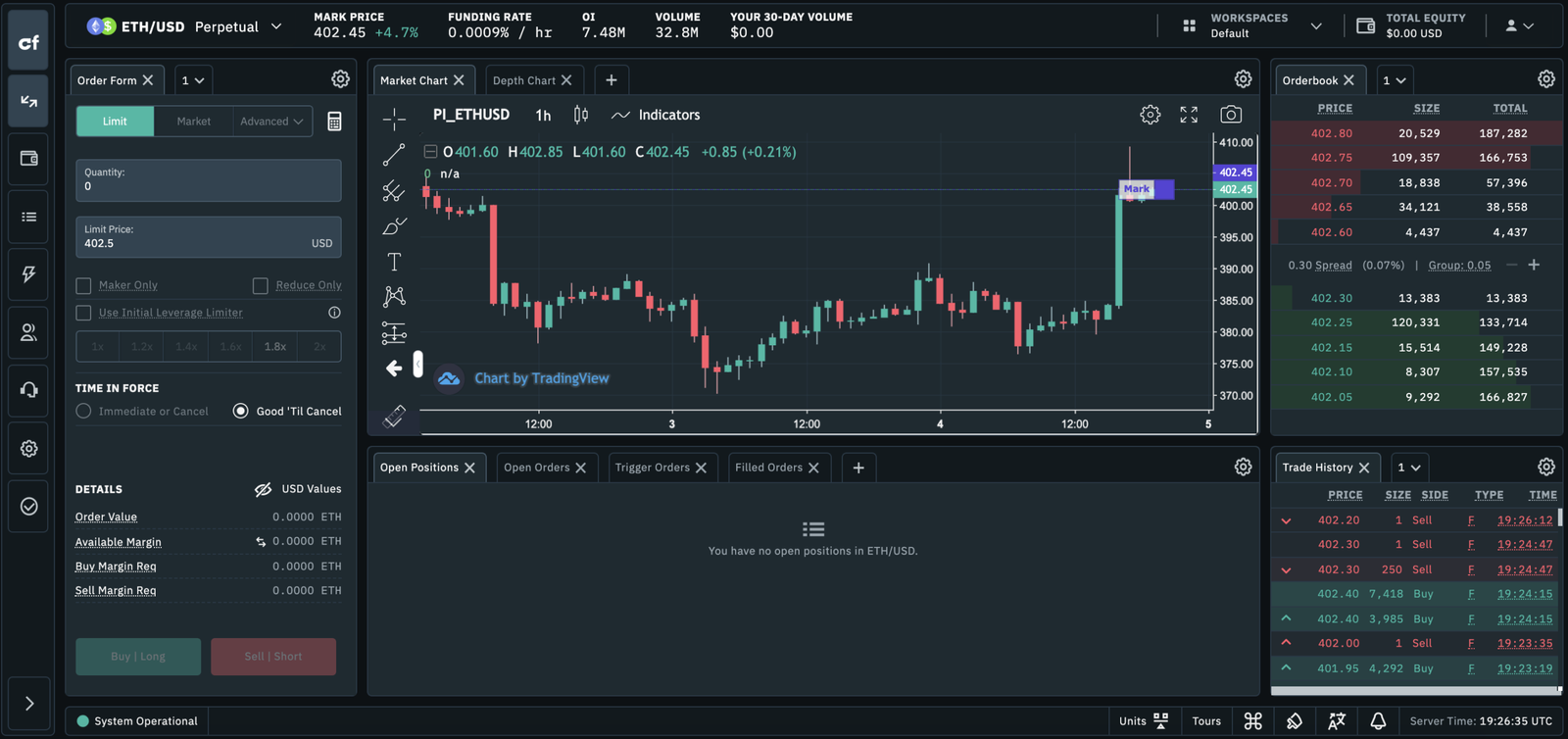 Crypto exchange LMWR trading screen