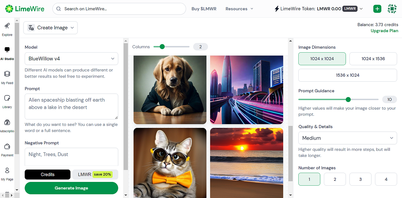 LimeWire AI image editing interface